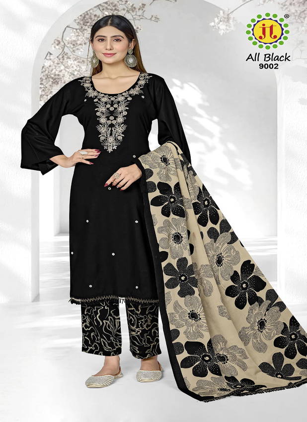 Jt All Black Vol 9 Rayon Embroidered Dress Material Collection